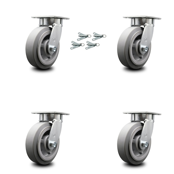 6 Inch Kingpinless Thermoplastic Rubber Wheel Swivel Caster Set with Swivel Lock